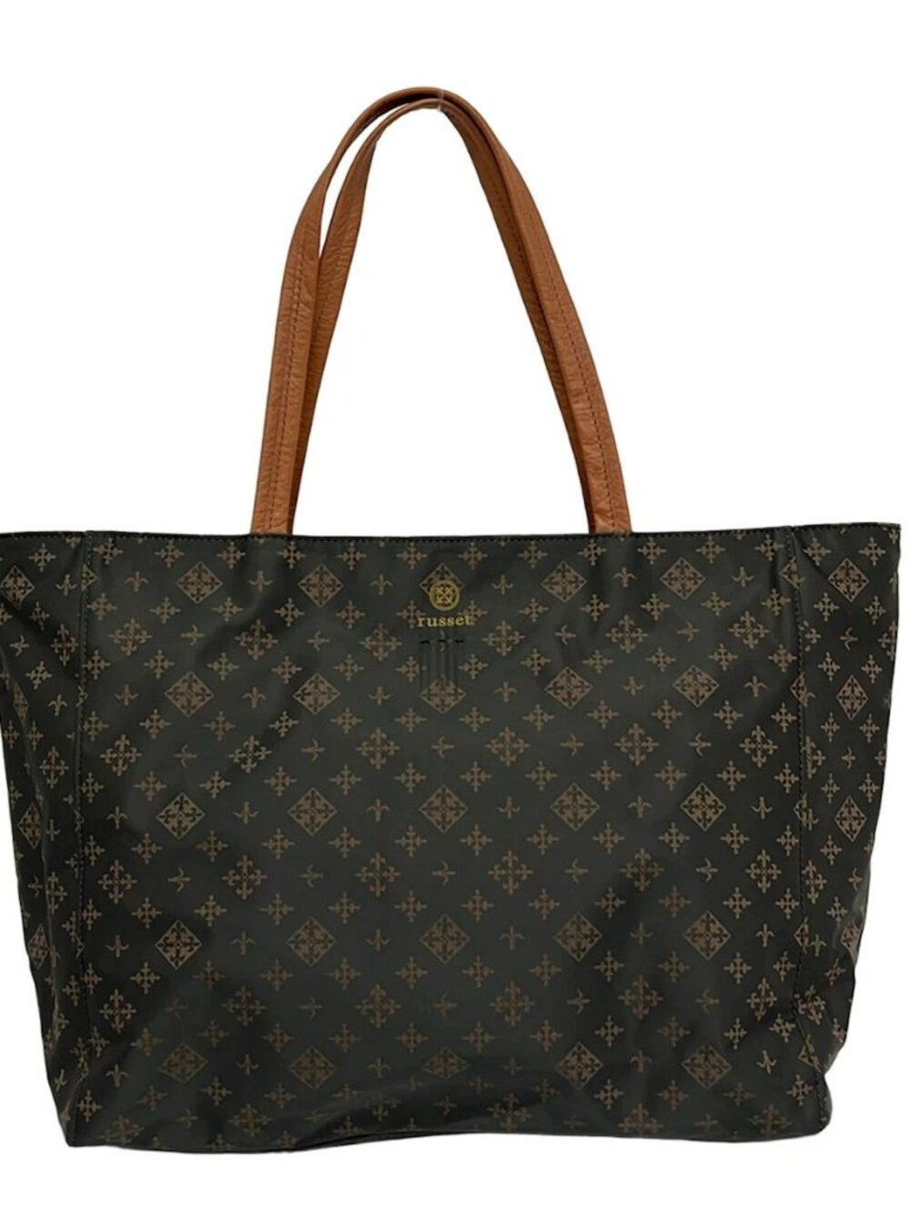 russet Dark Gray Pink Beige Nylon Leather Tote Bag